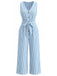 Combinaison Sans Manches Col V Rayures Verticales avec Ceinture Bleu Années 30