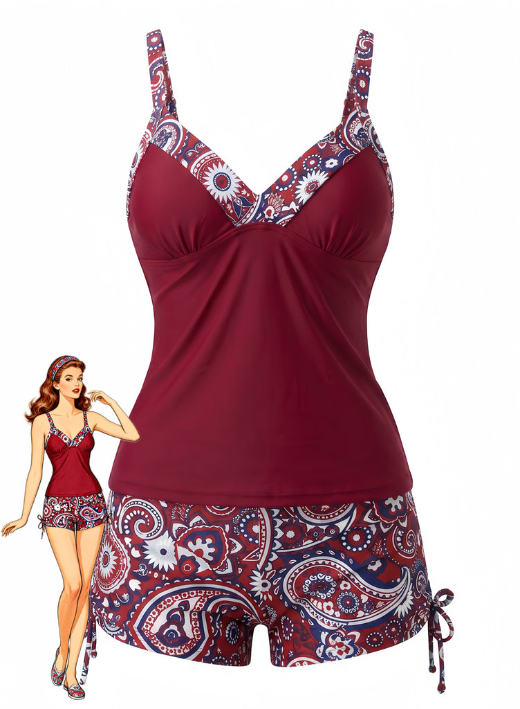 Bohème Bride Col en V Tankini Ensemble Années 1970