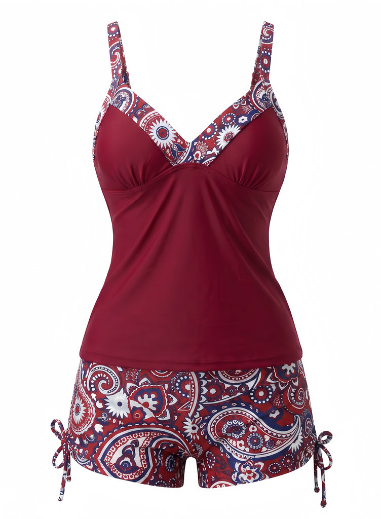 Bohème Bride Col en V Tankini Ensemble Années 1970 2
