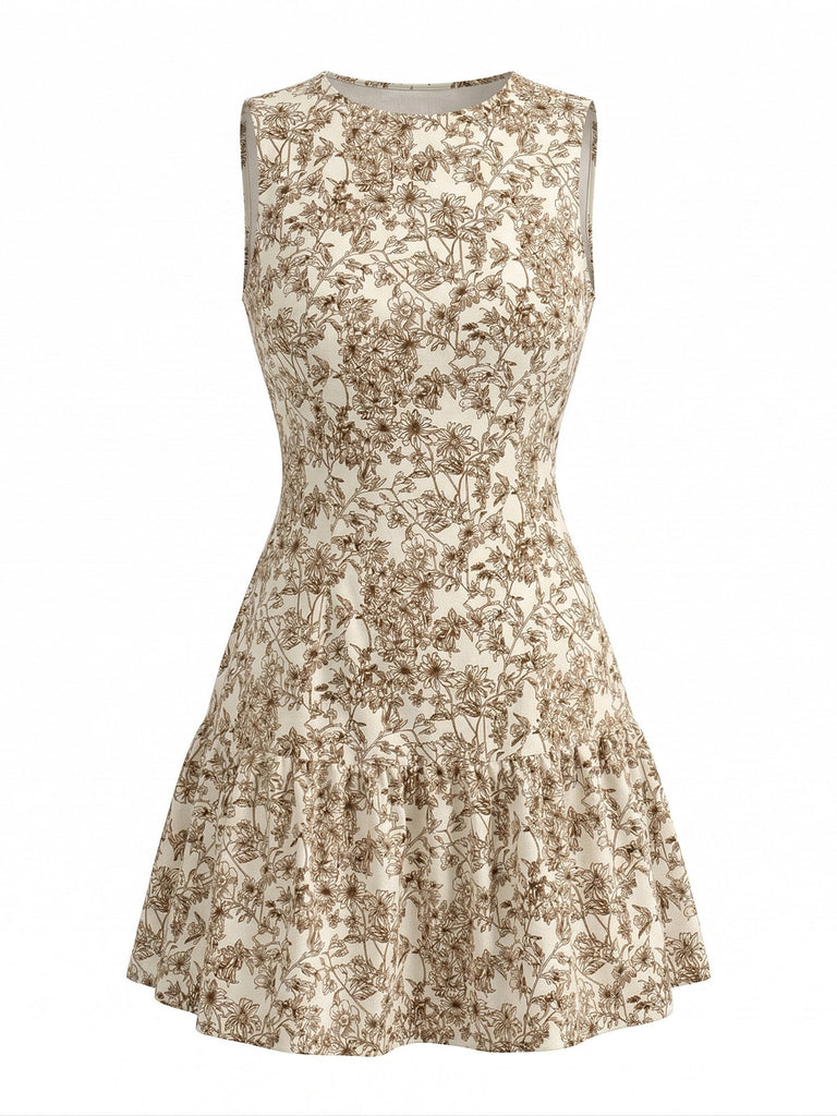 Robe en A Sans Manches Col Rond Petites Fleurs Années 1950 2