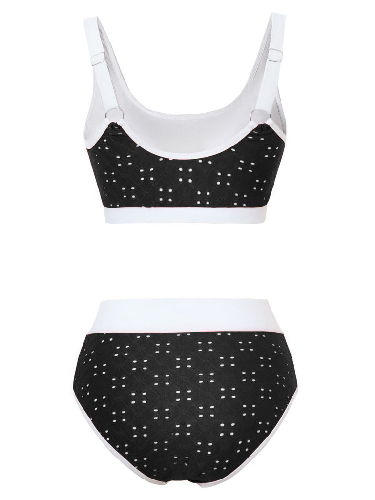 1940s Eyelet High Waisted Color Block Tankini Set - vintage fashion, retro style