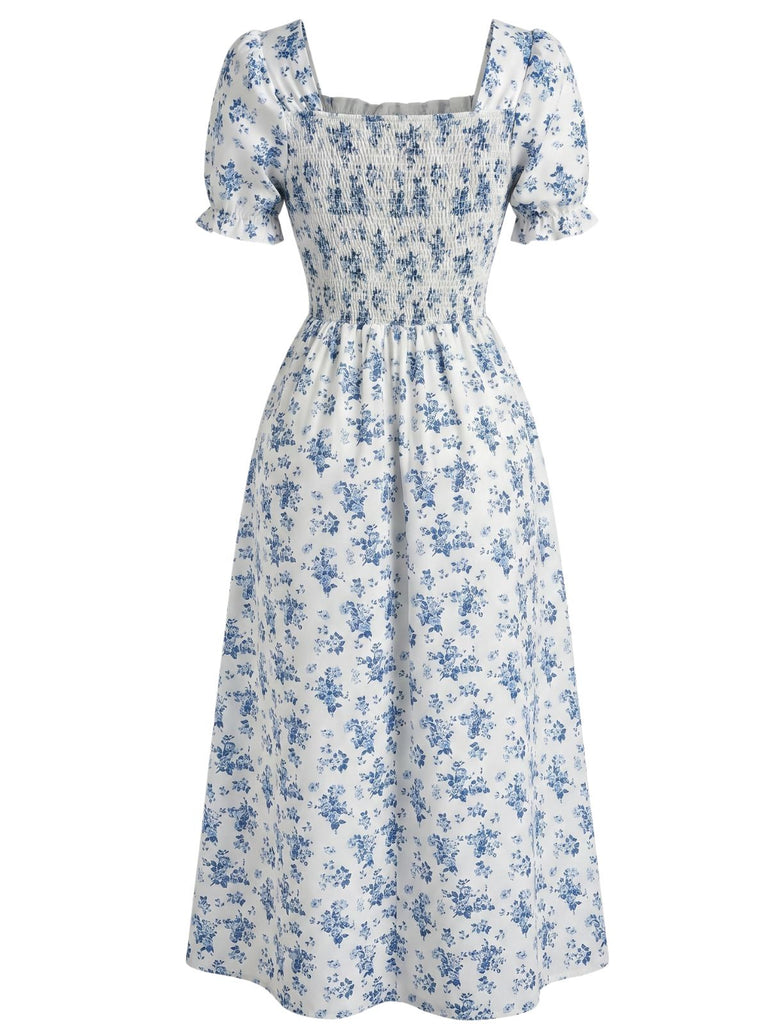 Florale Manches Bouffantes Midi Robe Années 1940 4