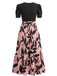 Florale Col Rond Ceinturée Robe Années 1940 5