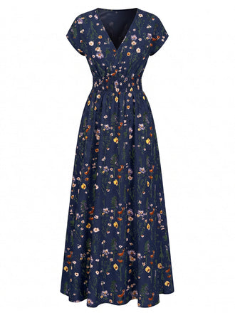 Robe Trapèze Florale à Volants Col Marin années '60 4
