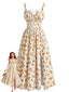 Robe Midi Bretelles Fines Oranges Fente Latérale Années 40