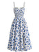 Robe Midi Ligne A Fendue Froncée à Nœud Floral Fruité Années 40
