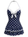 Maillot de bain une pièce bleu à pois et nœud années 1940