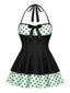 Robe de bain dos nu patchwork à pois noire années 40