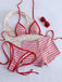 Ensemble Bikini Triangle Côtelé Dos-Nu Rayé Rouge Années 1940