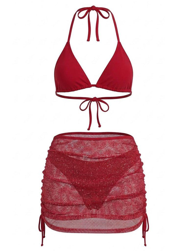 Bikini col halter unie et cache-maillot crochet 1940s