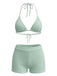 Ensemble Bikini Texturé Halter Uni Triangle Années 1940 6