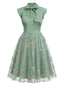 Robe vintage verte à patchwork floral années 1950