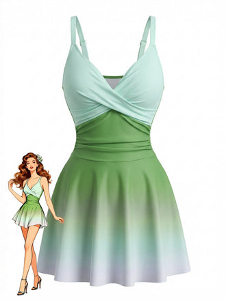 Robe de Bain Une Pièce Torsadée Dégradé Effet Miroir Années 1940