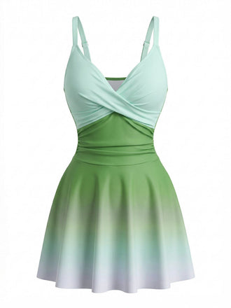 Robe de Bain Une Pièce Torsadée Dégradé Effet Miroir Années 1940 2