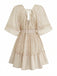 Uni Dentelle Patchwork Chauve-Souris Sleeve Col en V Robe Années 1970 2