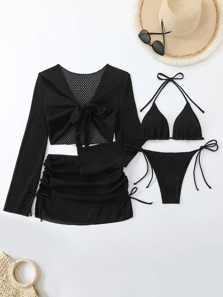 Ensemble Bikini Halter Crochet Uni et Cache-Maillot Années 50
