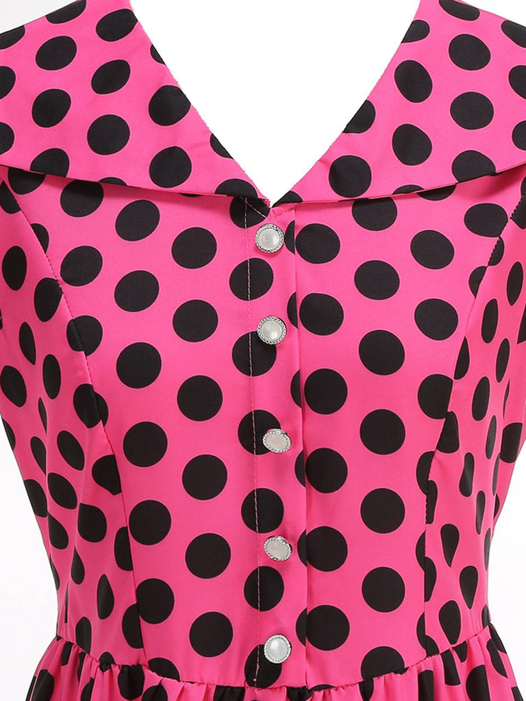 Robe Évasée à Pois Col à Revers Manches Courtes Années 1950 8
