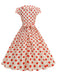 Robe Évasée à Pois Col à Revers Manches Courtes Années 1950 2