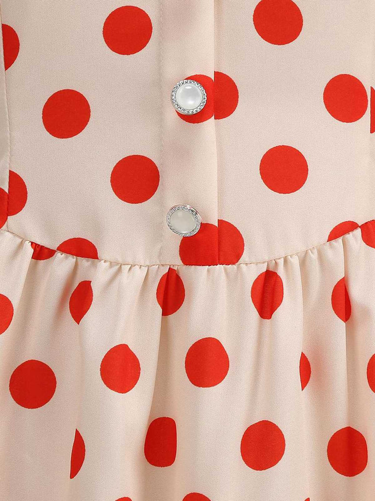 Robe Évasée à Pois Col à Revers Manches Courtes Années 1950 3