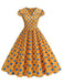 Robe Évasée à Pois Col à Revers Manches Courtes Années 1950 9