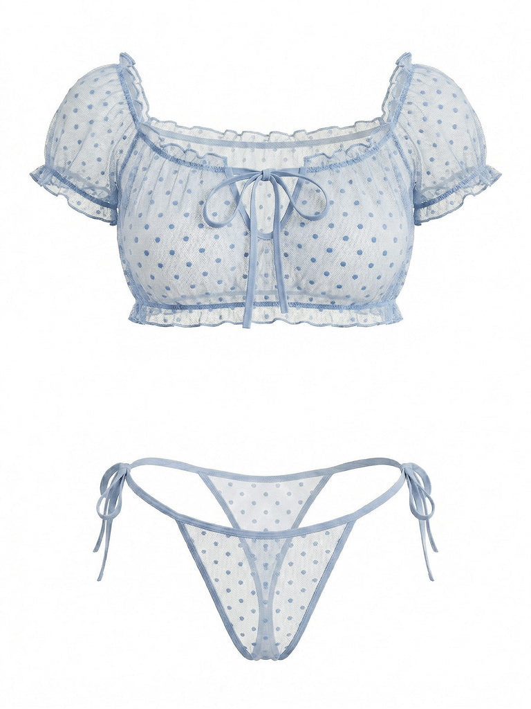 Épaules Dénudées à Pois Résille Lingerie Ensemble Années 1950 4