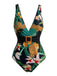 Tropical Léopard Boucle Col en V Une Pièce Maillot de Bain Années 1950 2