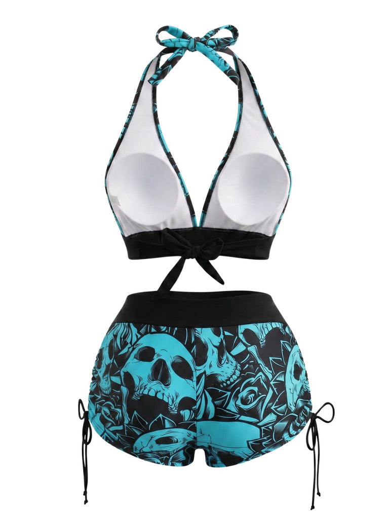 Ensemble Bikini Tête de Mort Gothique Halter Années 1950 2