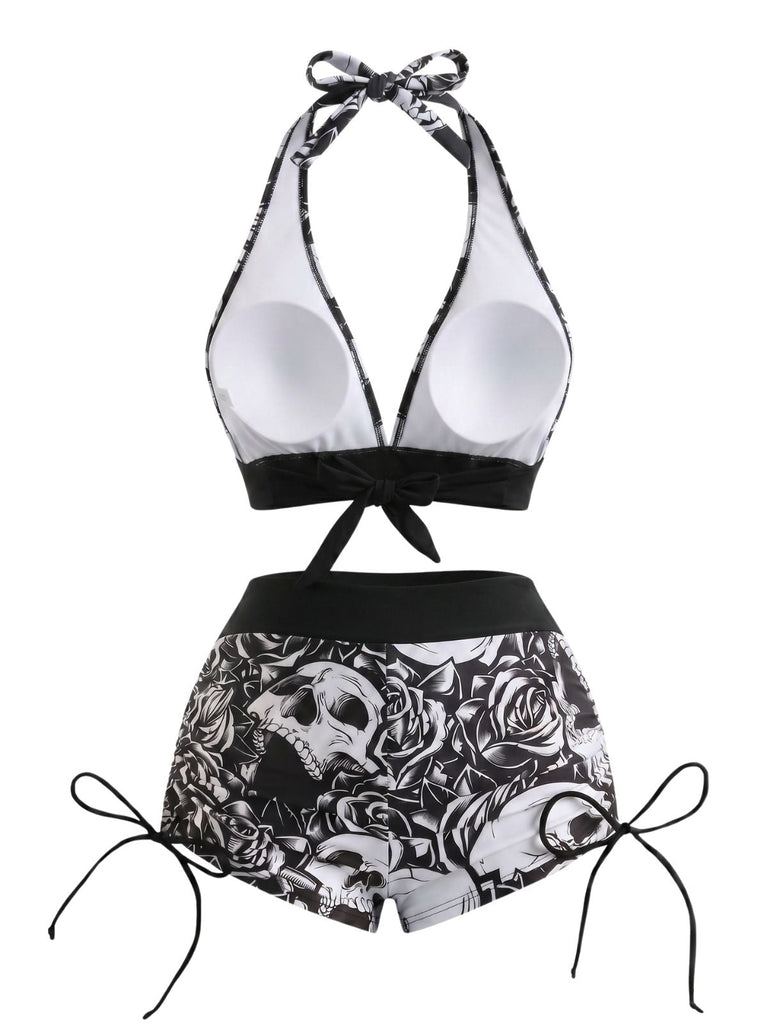 Ensemble Bikini Tête de Mort Gothique Halter Années 1950 5