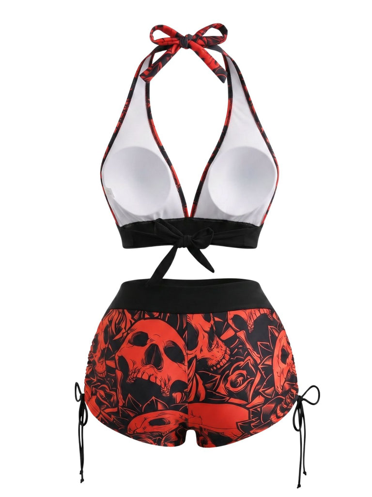 Ensemble Bikini Tête de Mort Gothique Halter Années 1950 8