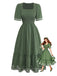 Col Carré Broderie Jacquard Smockéé Robe Années 1940