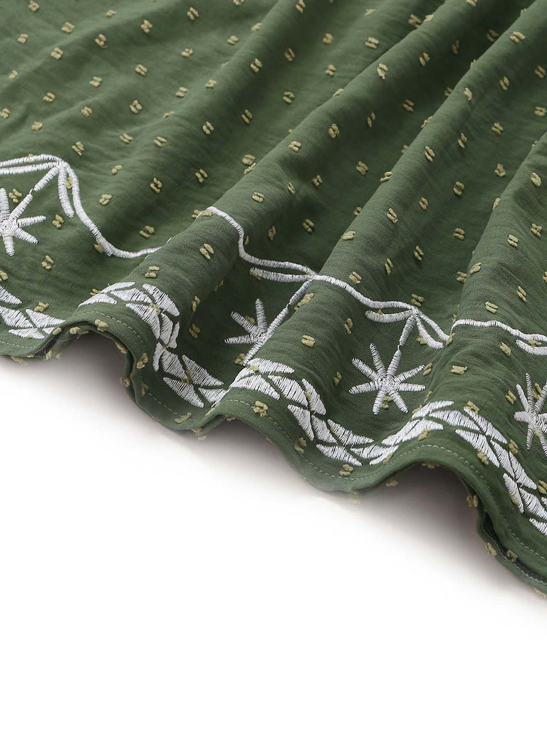 Col Carré Broderie Jacquard Smockéé Robe Années 1940 6