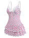 Maillot de Bain Une Pièce Bordure Dentelle Imprimé Cerises Rose Années 1940