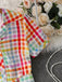 à Carreaux Revers Manches Courtes Robe Multicolore Années 1940 5