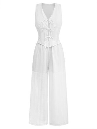 Deux Pièces Sans Manches Col en V Dentelle-Up Corset Haut & Pantalon Années 1950 8