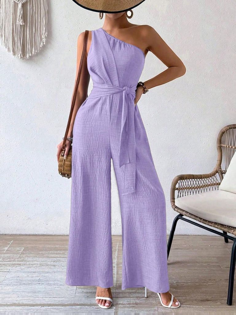 Combinaison Asymétrique Ceinturée à Jambes Larges Violette Années 1950