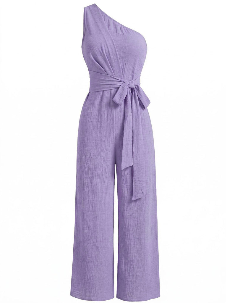 Combinaison Asymétrique Ceinturée à Jambes Larges Violette Années 1950