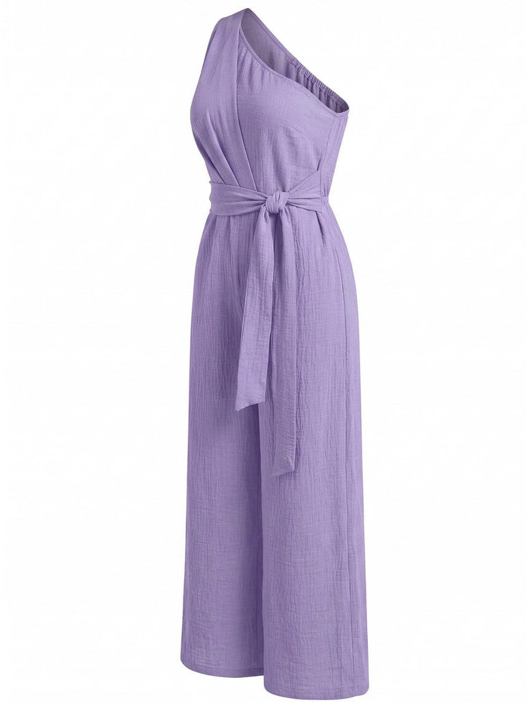 Combinaison Asymétrique Ceinturée à Jambes Larges Violette Années 1950
