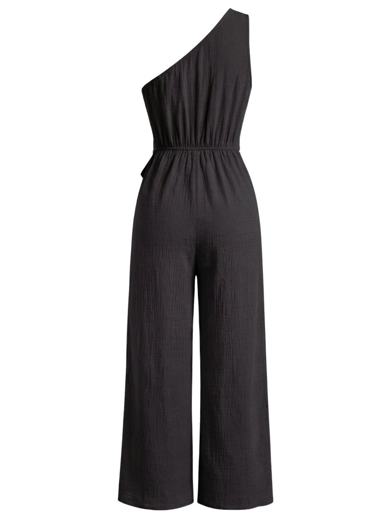 Combinaison Asymétrique Ceinturée à Jambes Larges Violette Années 1950