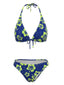 Bikini Triangle Licou Imprimé Hibiscus Bleu Années 1960