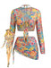 Ensemble Bikini Floral Dos Nu & Paréo en Mesh Manches Longues années '60