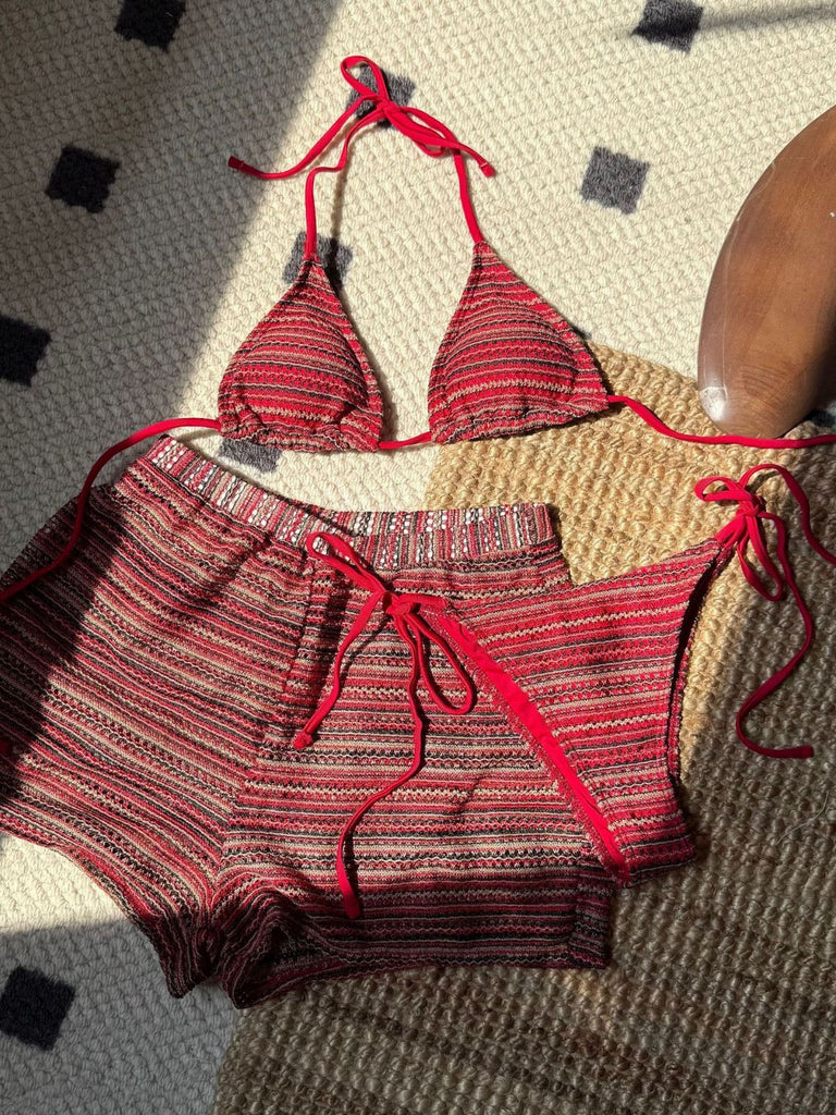 Ensemble Bikini Triangle Dos-Nu Rayé en Maille Années 1960