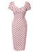 Robe encolure carrée manches bouffantes et motif carreaux arc-en-ciel années 1960