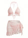 Ensemble 2 Pièces Bikini Dos-Nu Uni en Dentelle & Cache-Maillot à Volants Années 1960