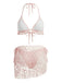 Ensemble 2 Pièces Bikini Dos-Nu Uni en Dentelle & Cache-Maillot à Volants Années 1960