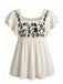 Top Babydoll à Manches Volantées Brodé Floral Années 70