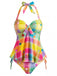 [Prévente] à Carreaux Étoile Dos-Nu Tankini Ensemble Rainbow Années 1970 3