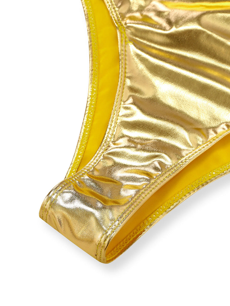 Maillot de Bain Une Pièce Col Arrondi Métallisé Années 70