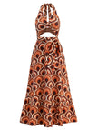 [Prévente] Robe Maxi Halter Col V Profond Découpé Imprimé Abstrait Années 70