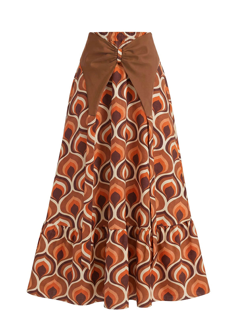 [Prévente] Robe Maxi Halter Col V Profond Découpé Imprimé Abstrait Années 70