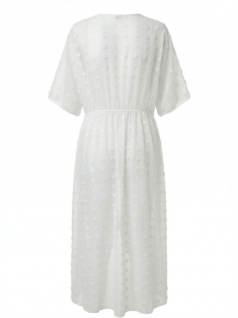 Robe Cache-Maillot Longue Transparente à Pois Nouée Années 1970